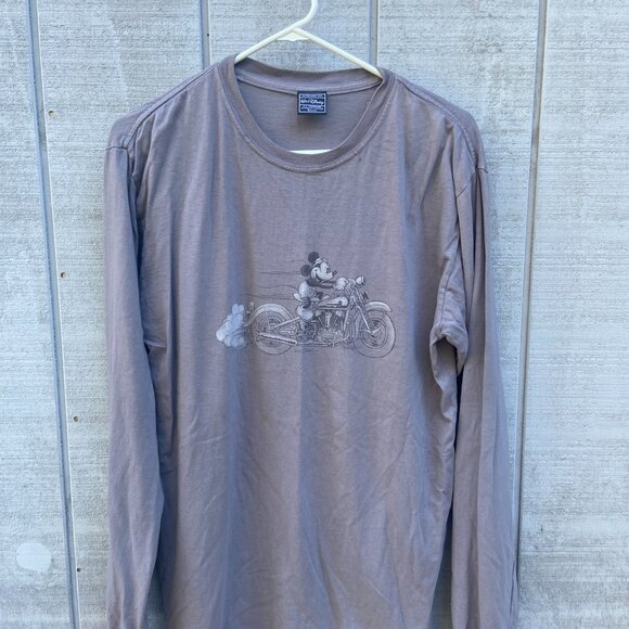 Mickey Mouse Disney Ringer Shirt Vintage Motorcycle Harley Davidson Knucklehead - Picture 1 of 7